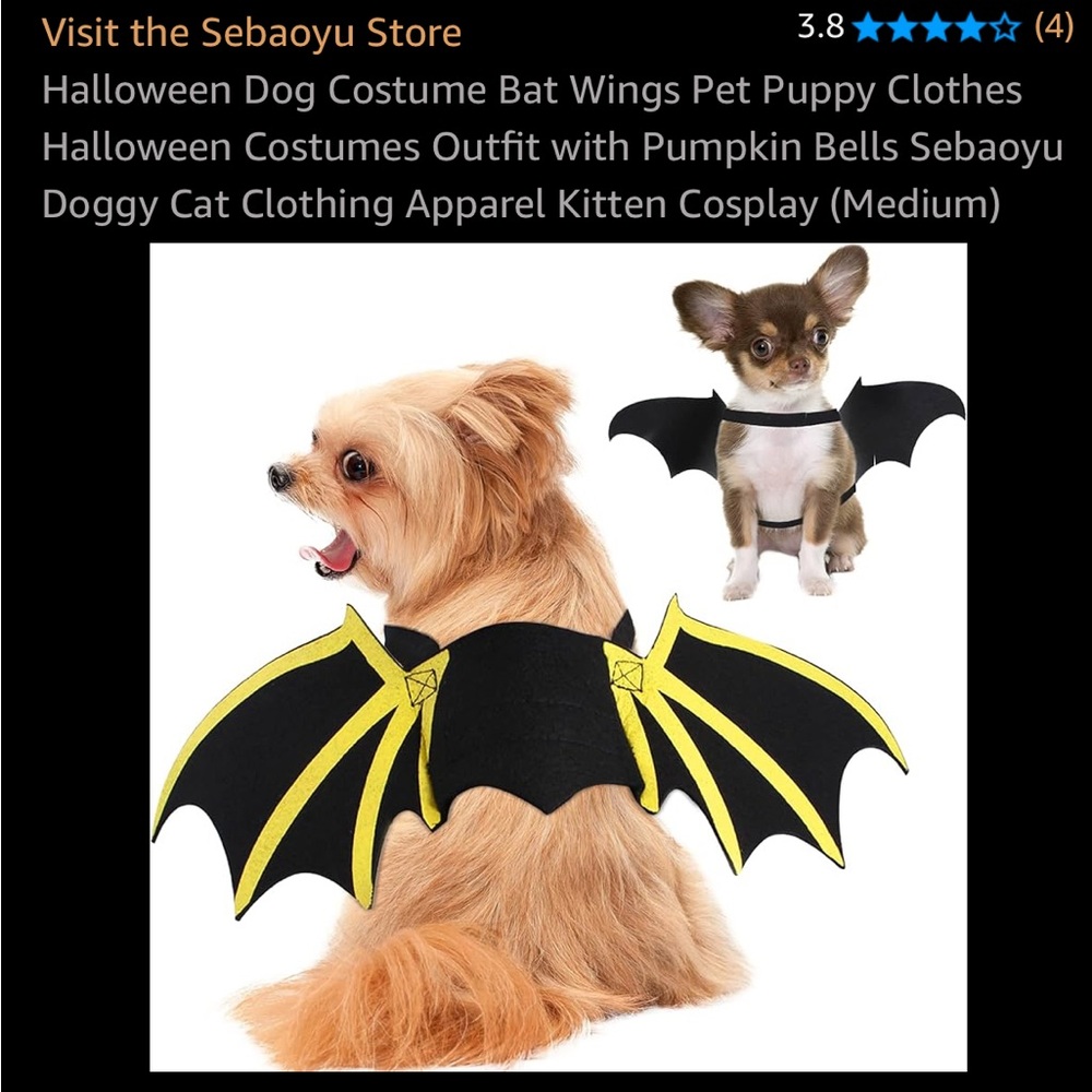 Dog Costume Bat Wings with Yellow Accents